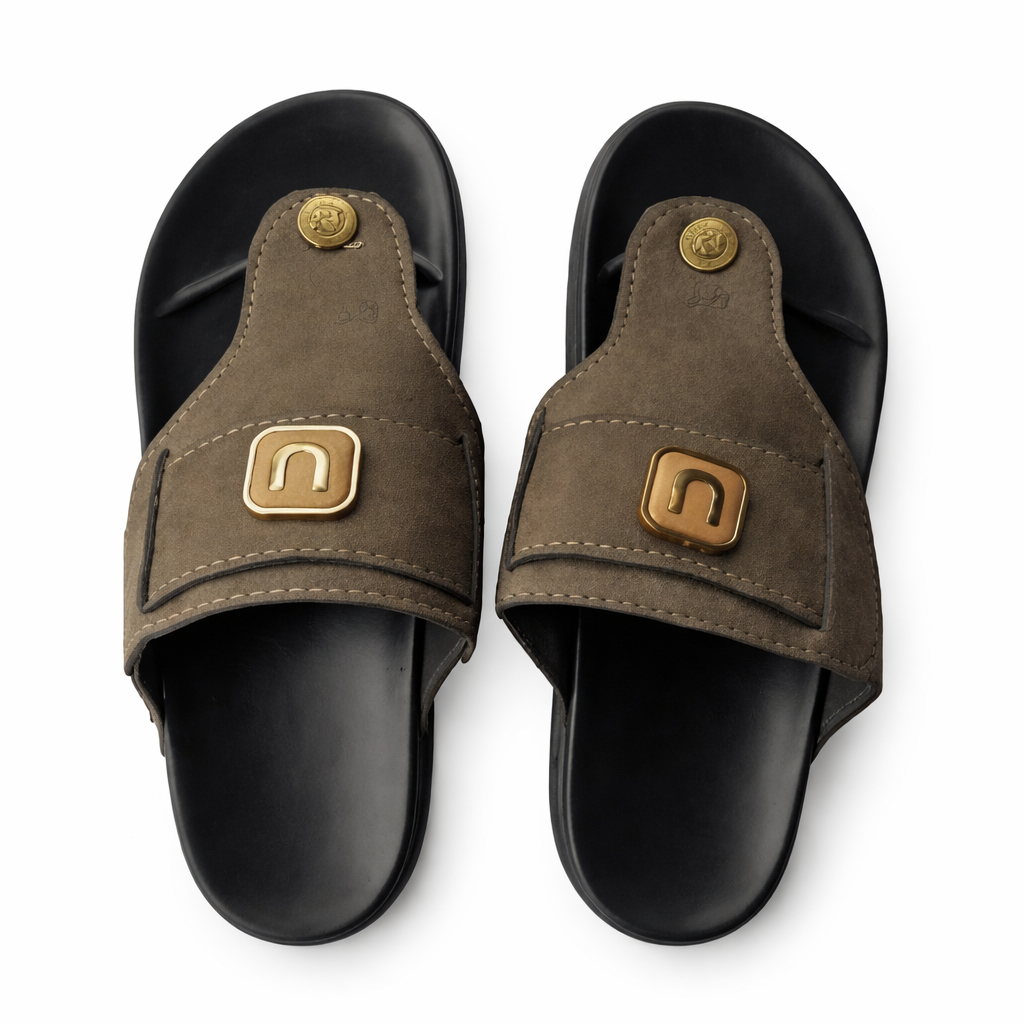 Men Open Toe Slip On Sandals with Brown  Metallic Accents