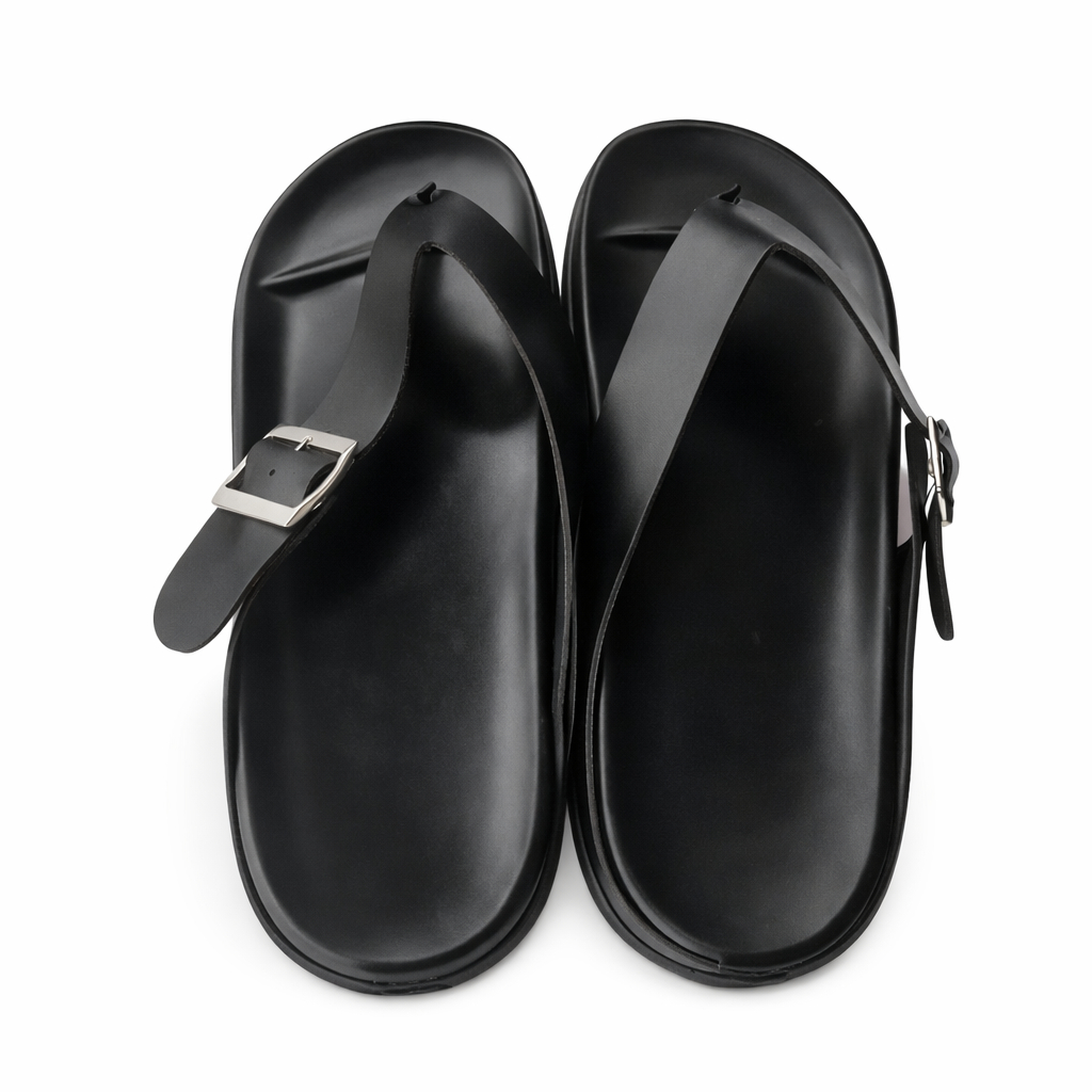 Black Casual Sandals with Adjustable Buckle