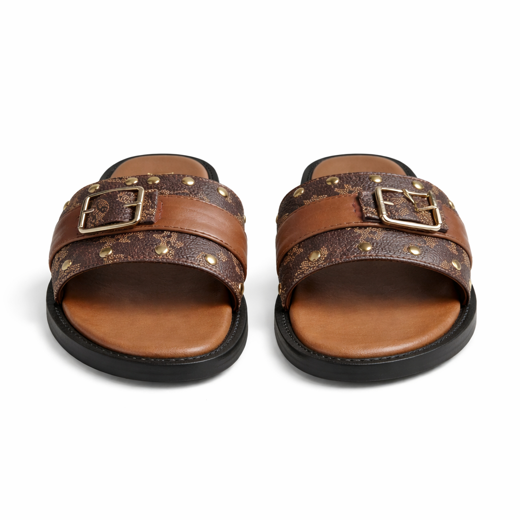 Stylish Open Toe Slip On Sandals with Monogram Design