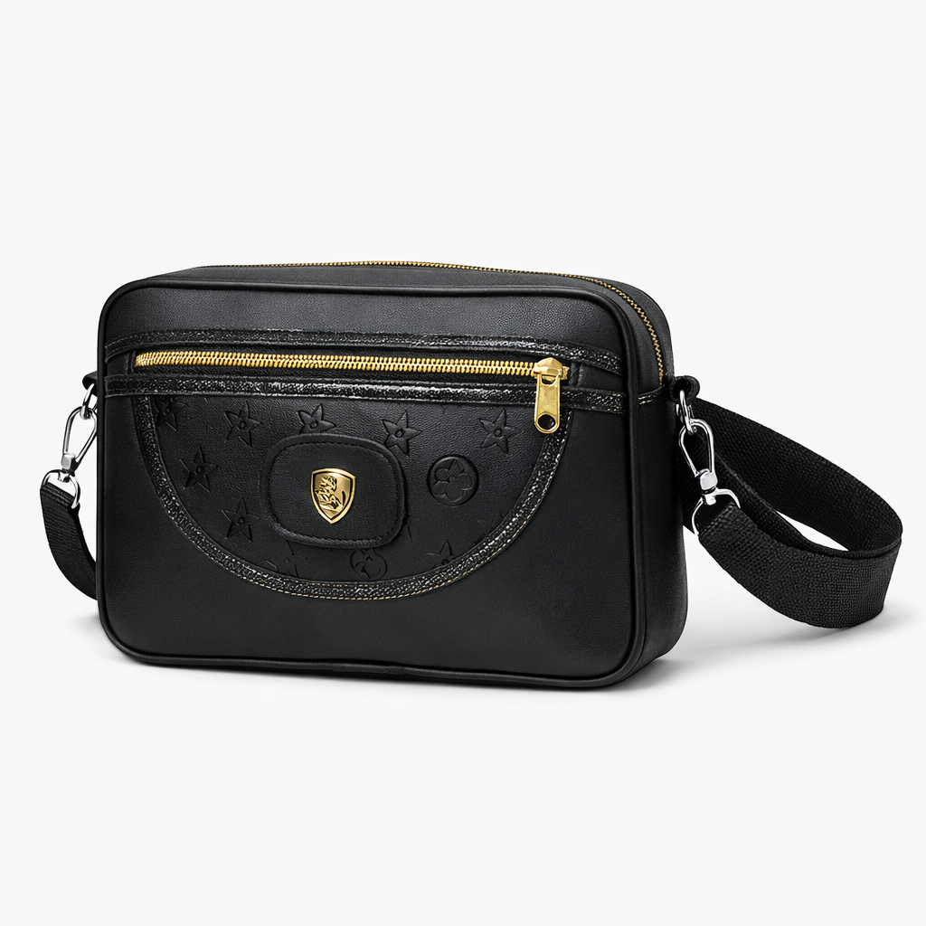 Compact Stylish Black Shoulder Bag with Adjustable Strap