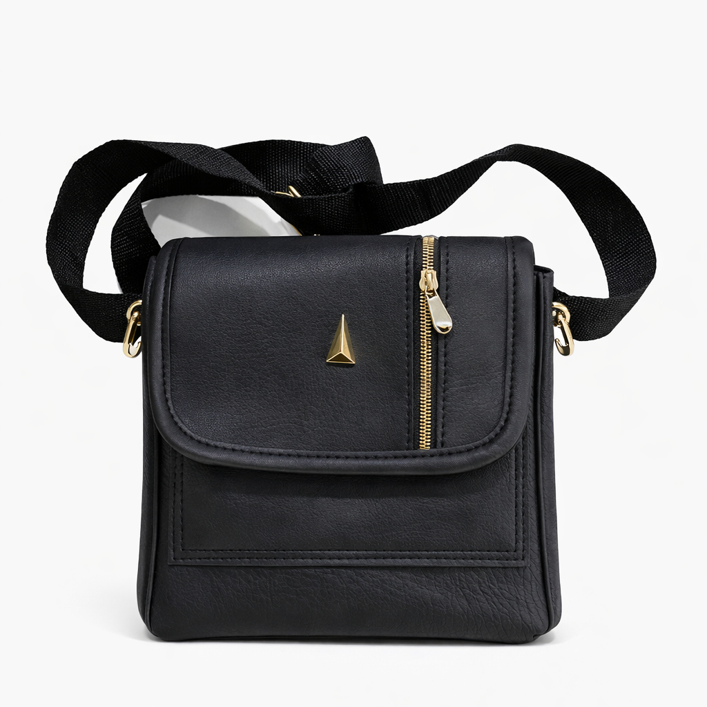 Compact Black Faux Leather Crossbody Bag