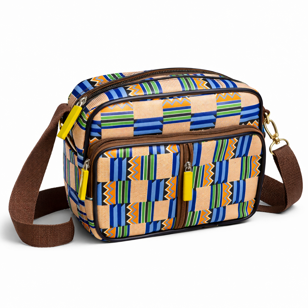 Compact Rectangular Crossbody Bag with Vibrant Geometric Design
