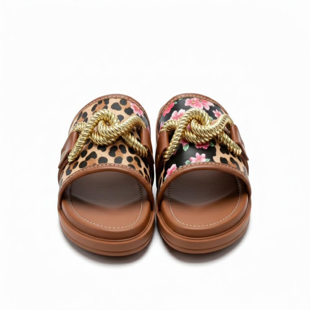 Women Flat Slide Sandals with Decorative Rope Accent