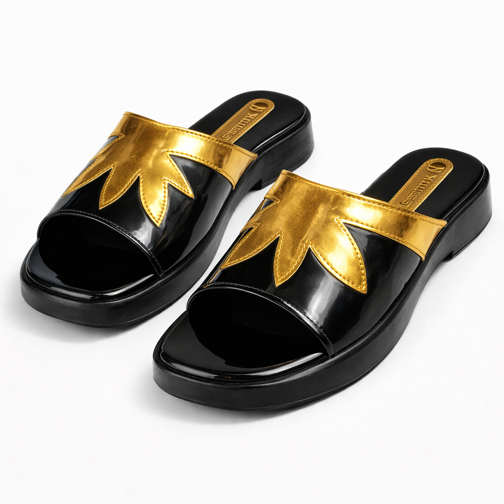 Stylish Open Toe Sandal with Metallic Gold Accent