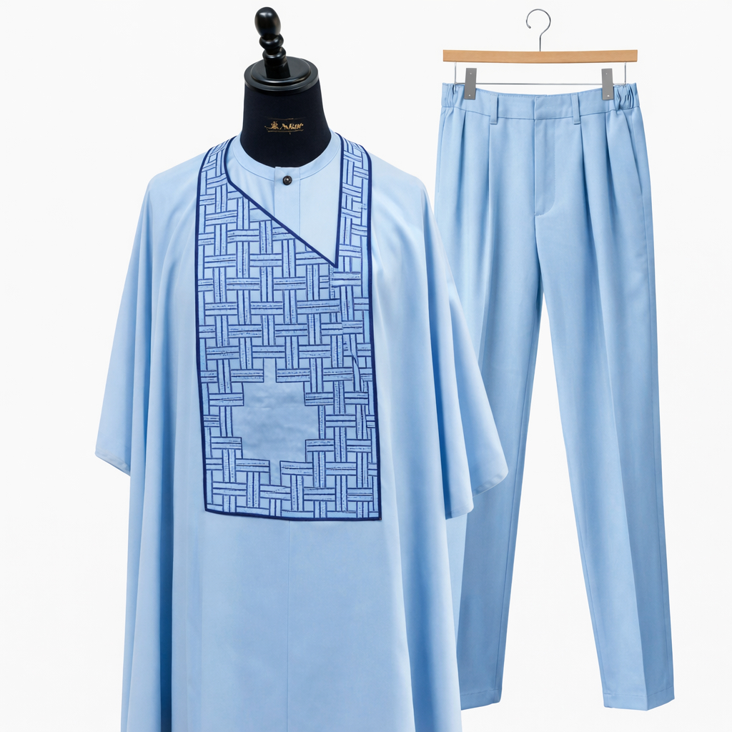 Luxury Light Blue three Piece Traditional Set