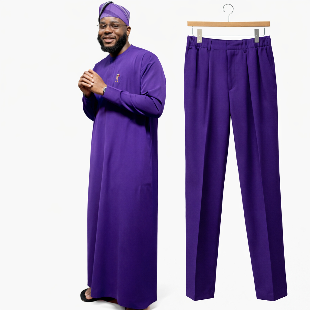 Premium Men Purple Traditional Top and Trouser Set