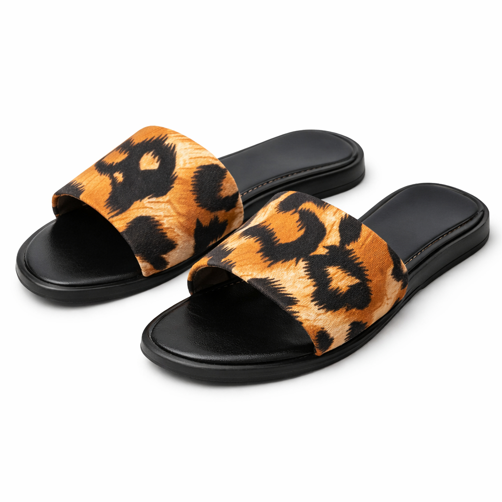 Animal Print Flat Slide Sandals for Women