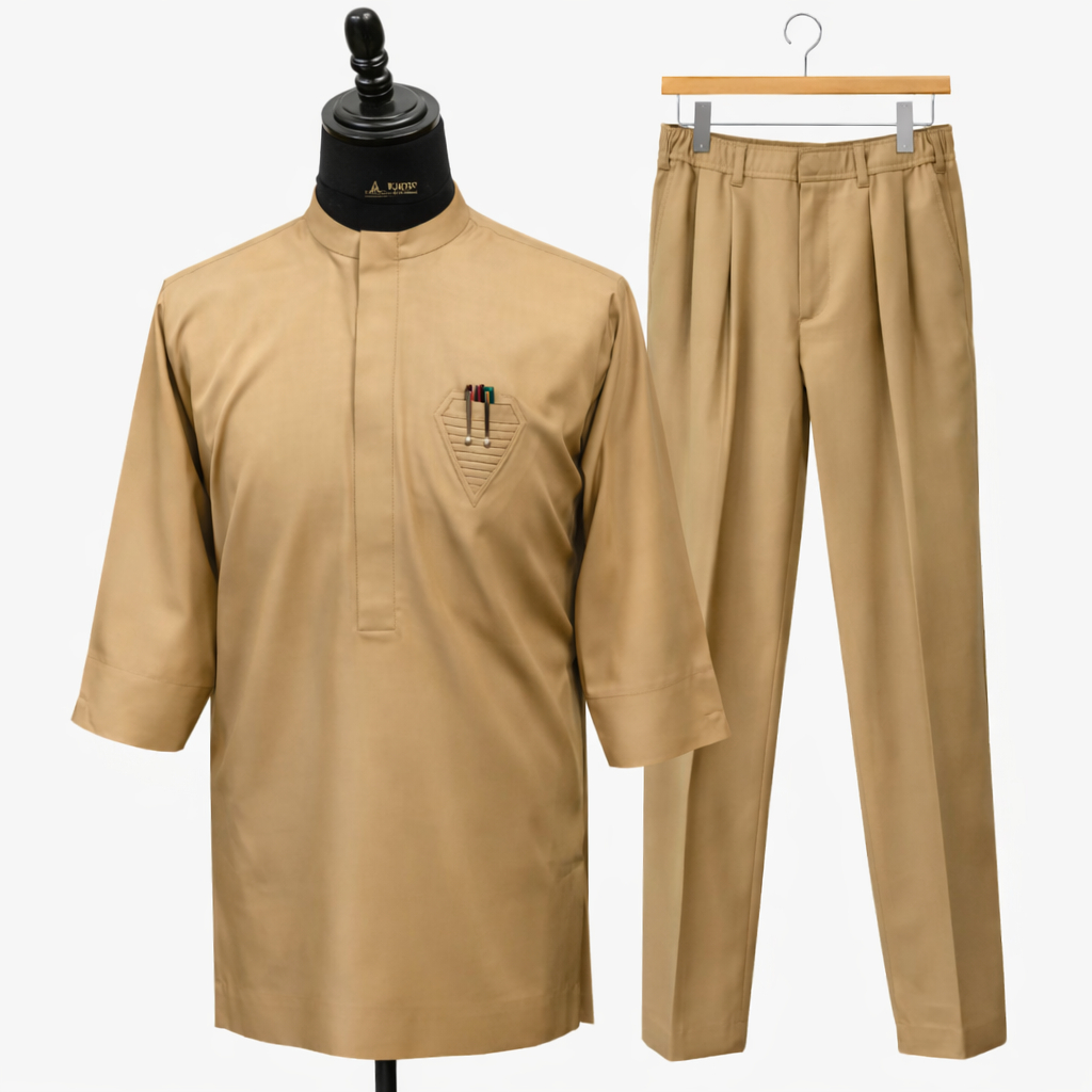 Luxury khaki two piece traditional set