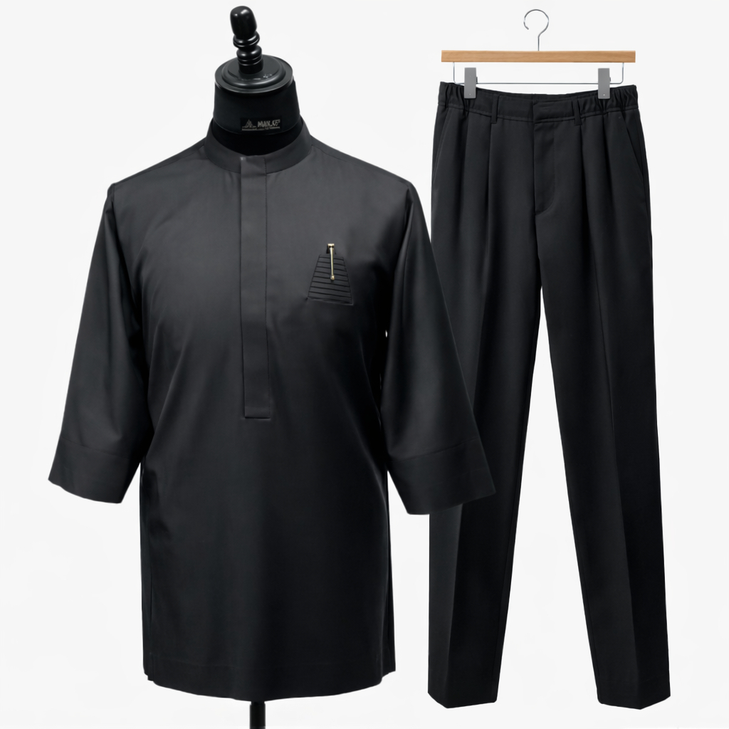 Luxury black two piece traditional set