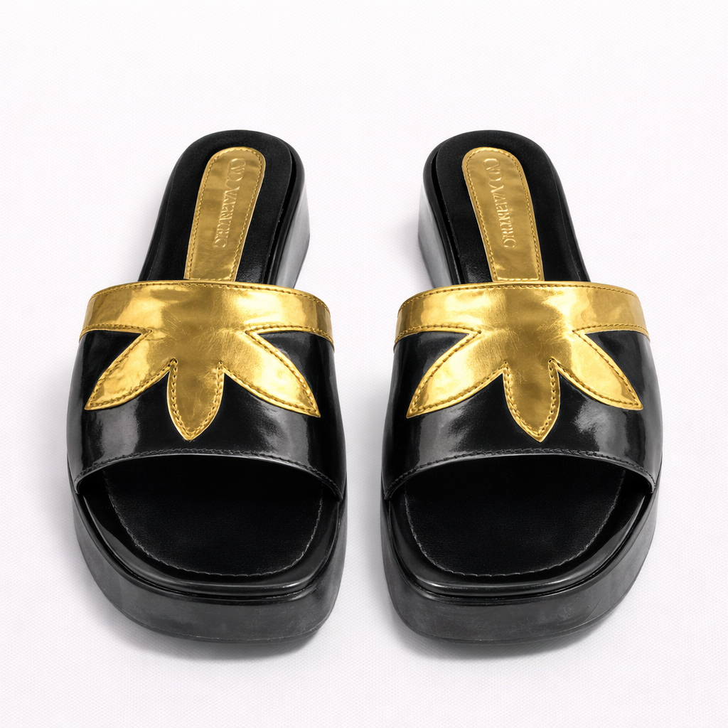 Stylish Slip On Platform Sandal with Gold Accent