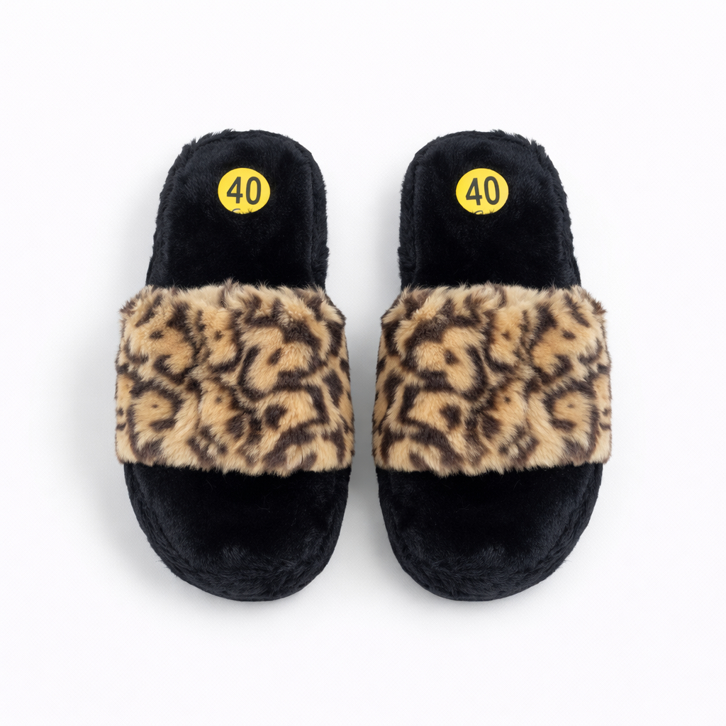 Cozy Slip On Slippers with Leopard Print Faux Fur