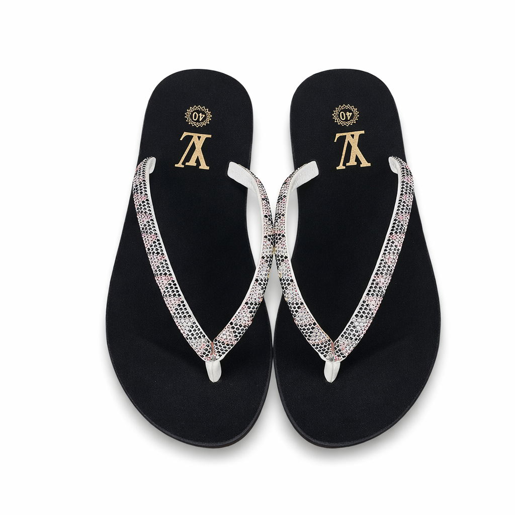 Stylish Rhinestone Flip Flops with Black Sole