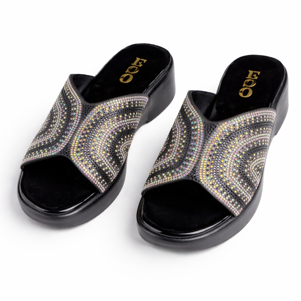 Rhinestone Embellished Flat Slide Sandals
