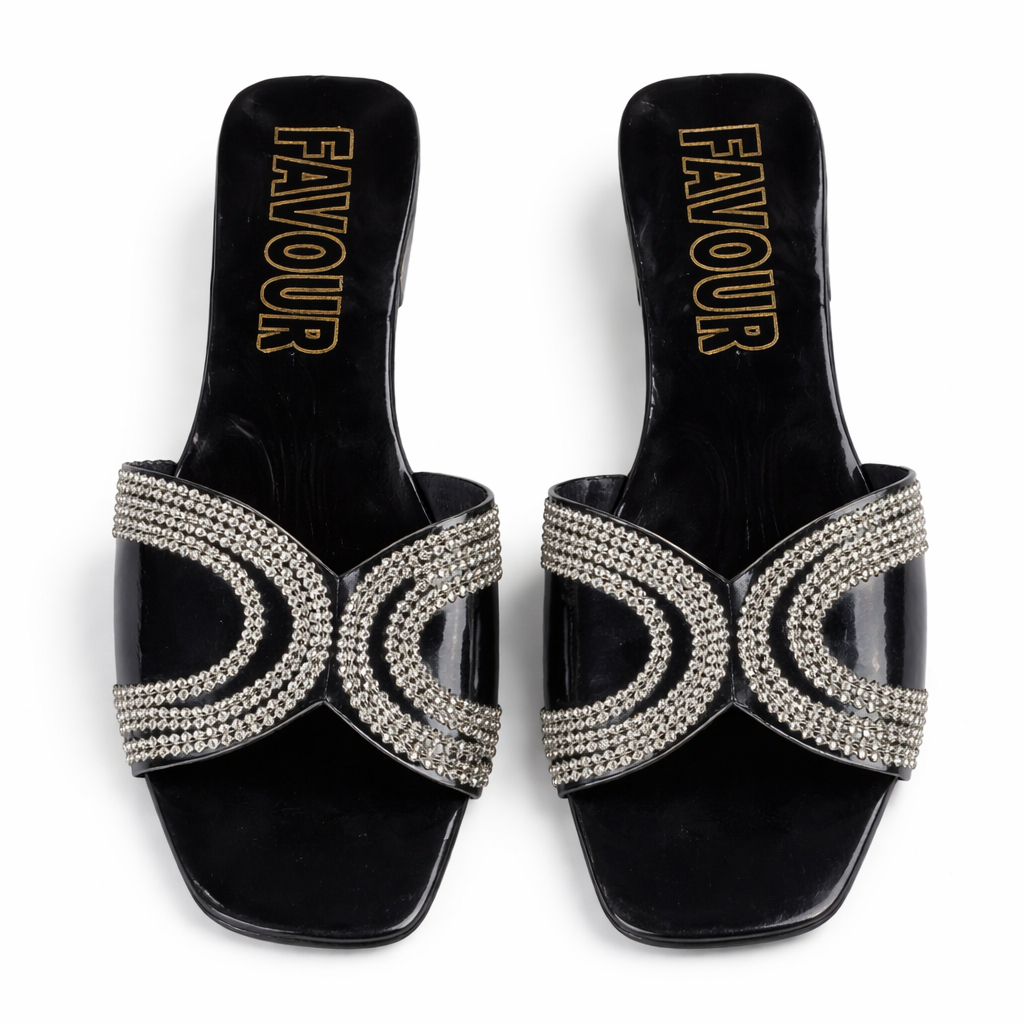 Women Rhinestone Flat Slide Sandals