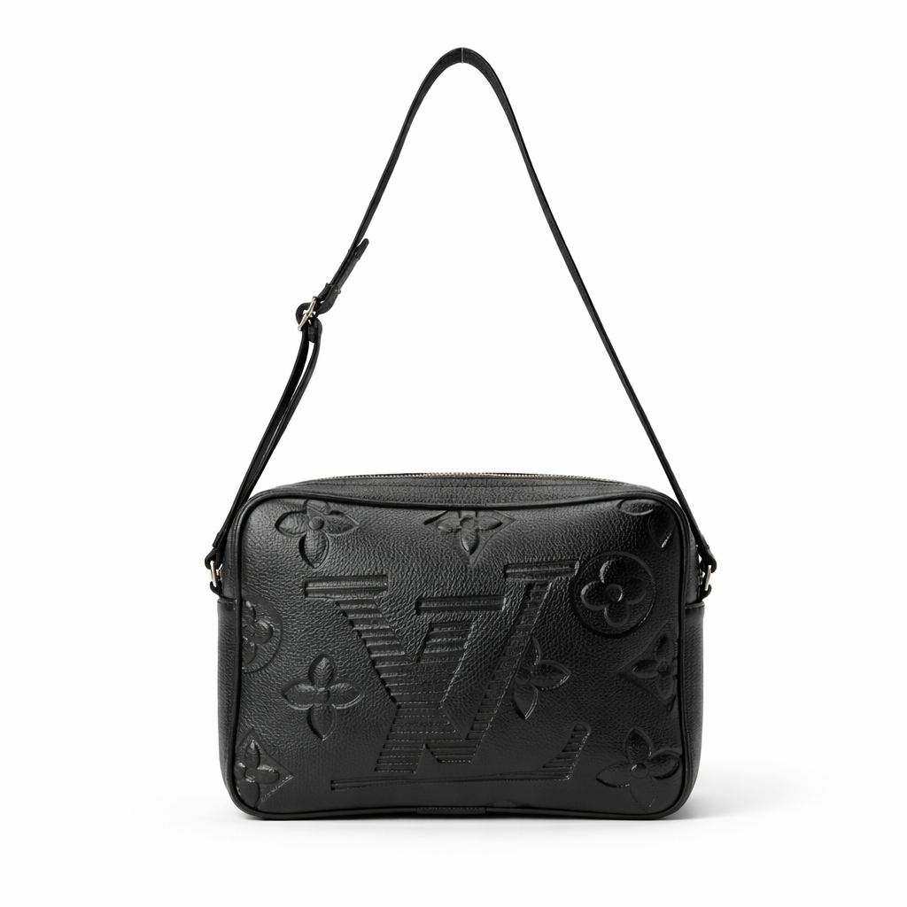 Embossed Black Textured Leather Crossbody Bag
