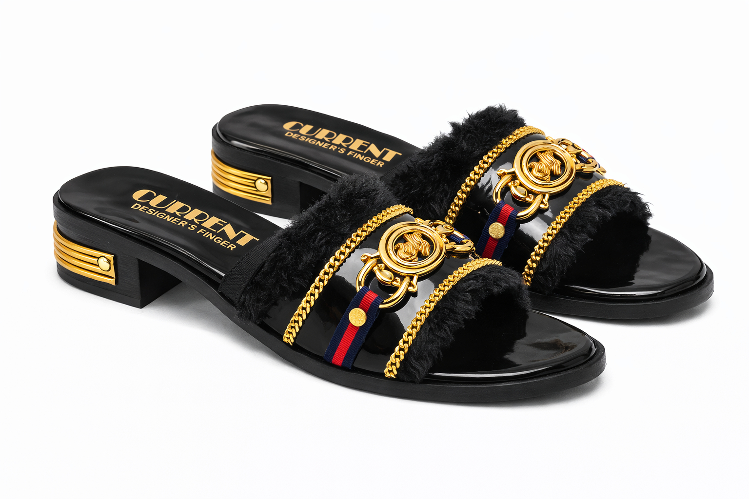Women Faux Fur Embellished Flat Slide Sandals