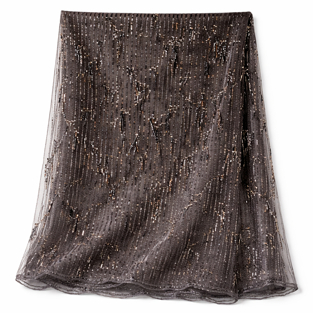 Quality decorative black shiny sequence lace  fabric