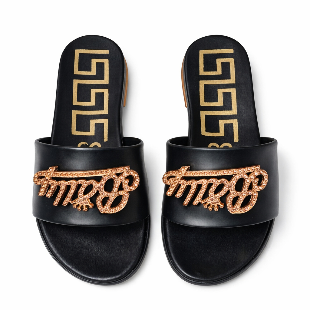 Women Flat Slide Sandals with Decorative Strap