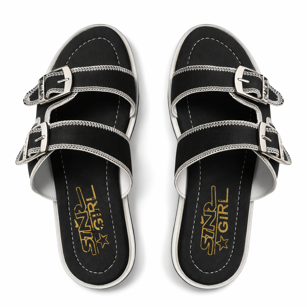 Stylish Black Slip On Sandals with Adjustable Straps