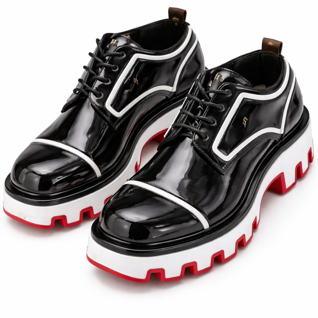 Men Glossy Lace Up Dress Shoes with Chunky Sole