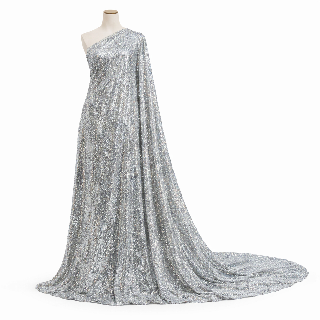 Luxury Silver Glitter Mesh Lace Fabric