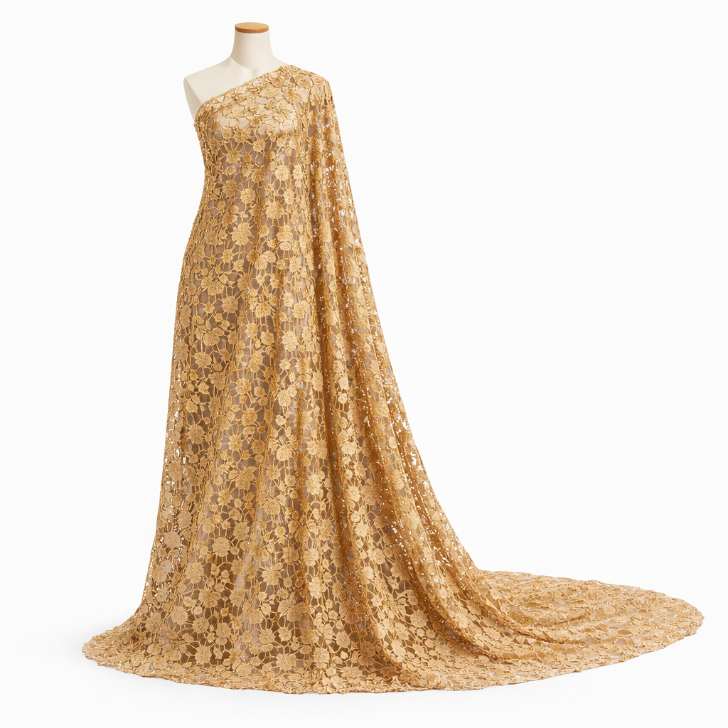 Luxury Gold Floral Crochet Lace Fabric