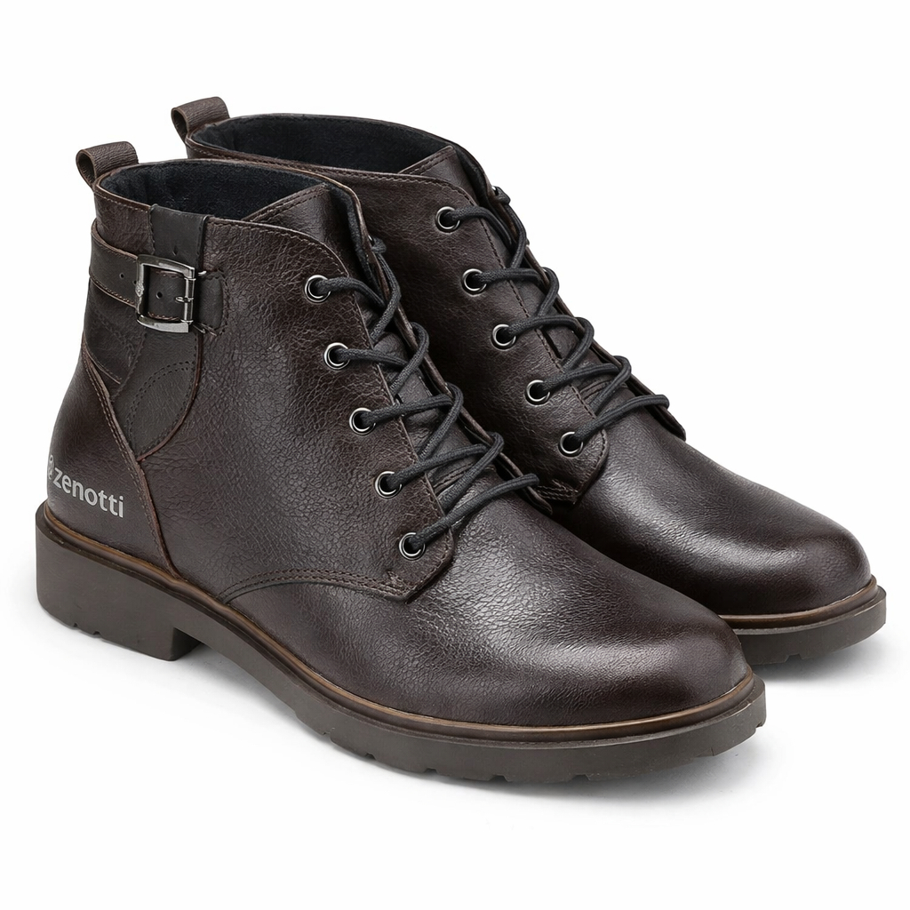 Brown Lace Up Ankle Boots with Side Buckle