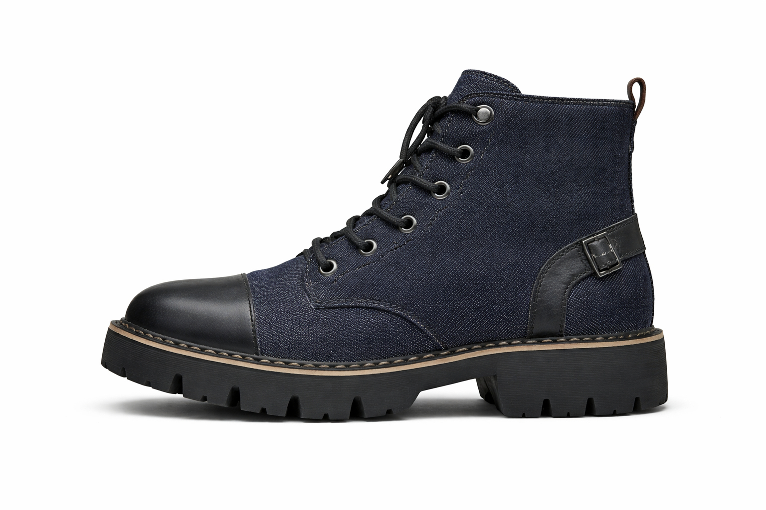 Denim Lace Up Ankle Boots with Rubber Sole