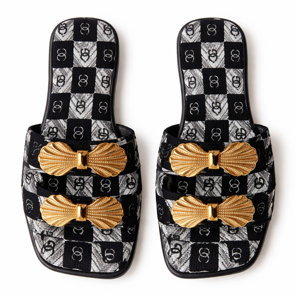 Decorative Buckle Strap Flat Slide Sandals