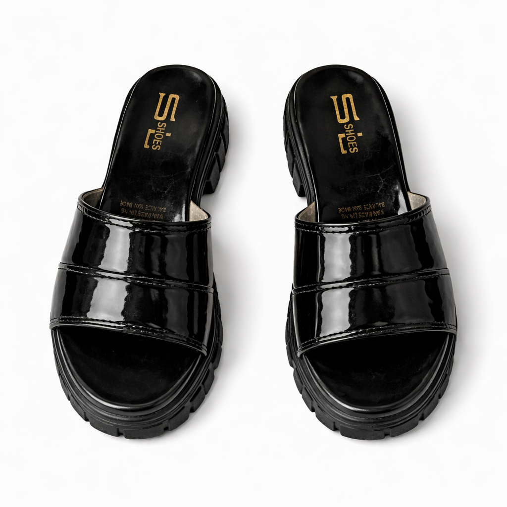 Quality Glossy Single Strap Platform Slide Sandals