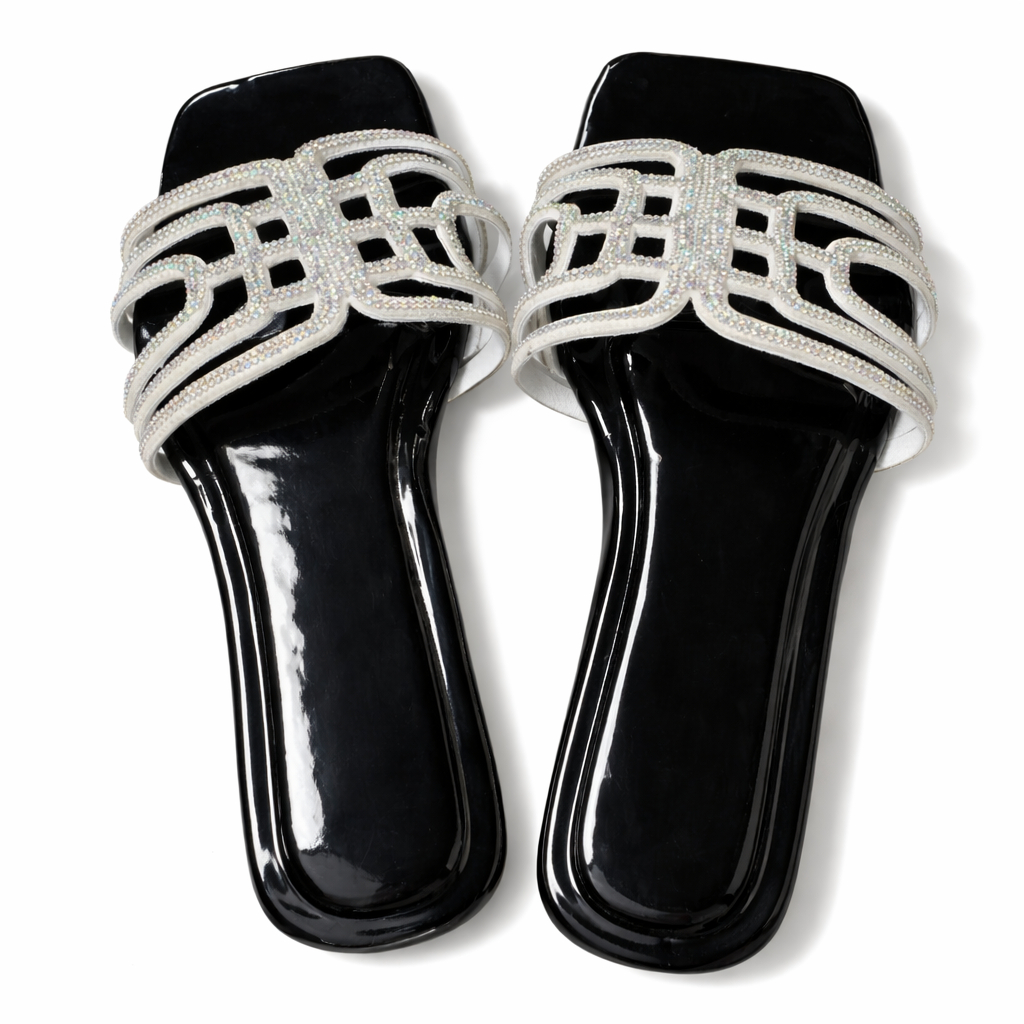 Quality black Rhinestone Slip On Sandals