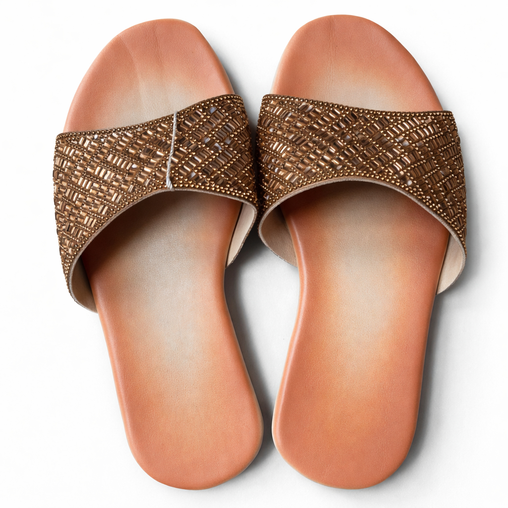 Stylish Slip On Sandals with Metallic brown Strap