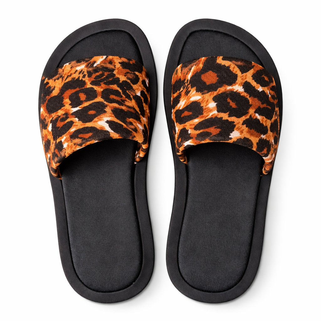 Leopard Print Open Toe Slip On Sandals
