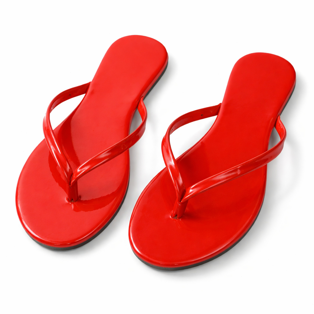 Red Glossy Flip Flop Sandal with Thong Strap Design