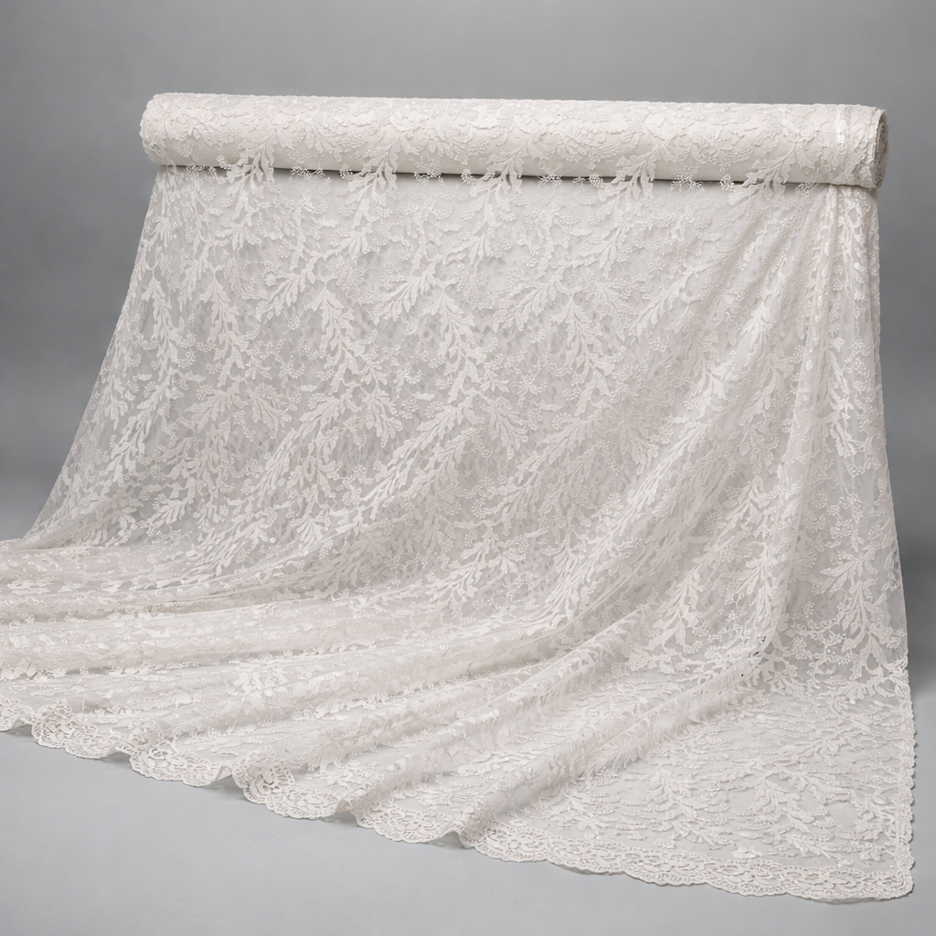 White floral Embroidered Lace Fabric