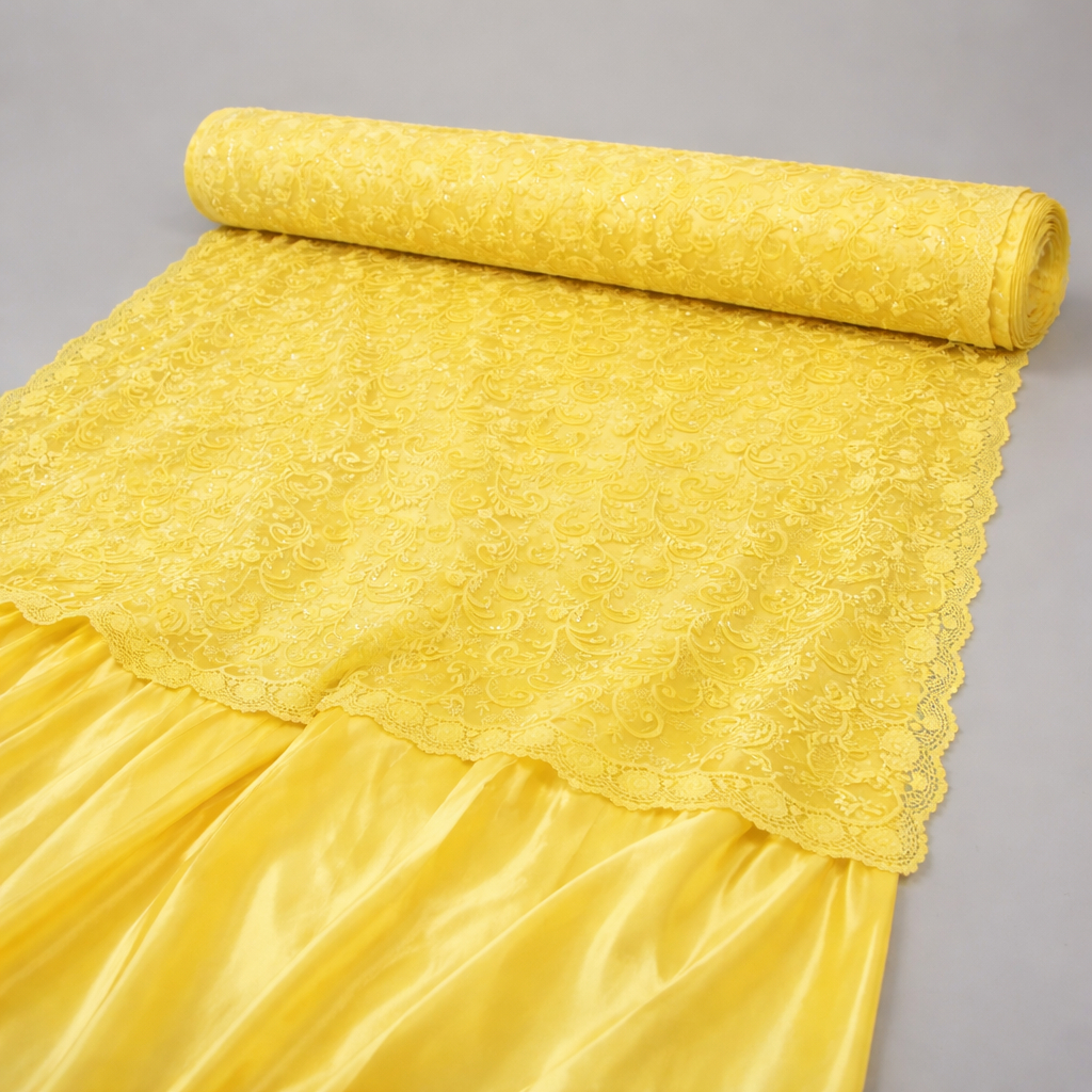 Yellow Embroidered Lace Fabric