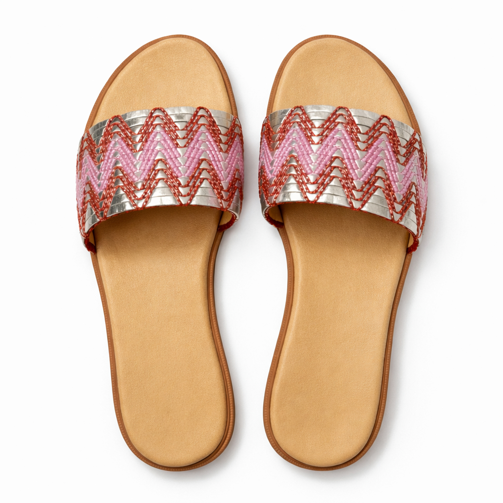 Women Flat Slide Sandals with Woven Strap