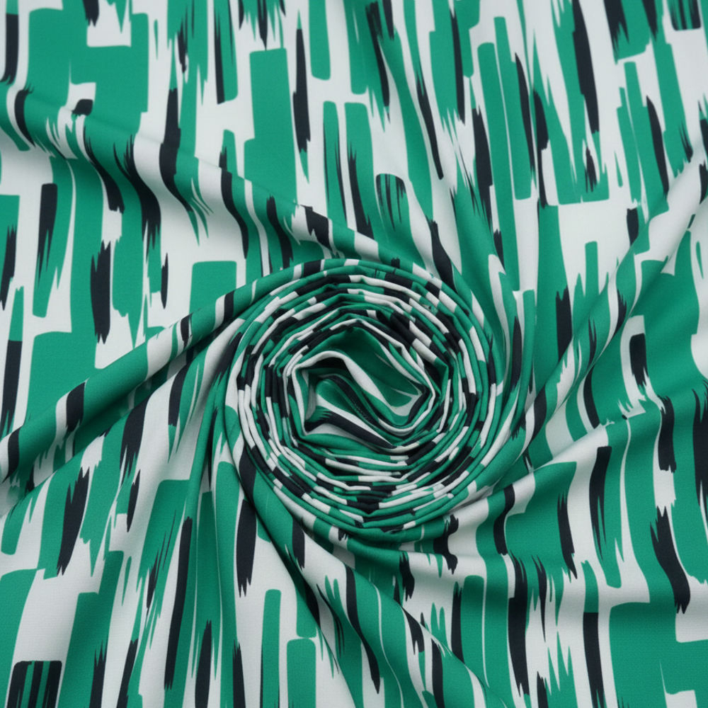 Quality Green and Black Abstract Brush stroke vintage Fabric