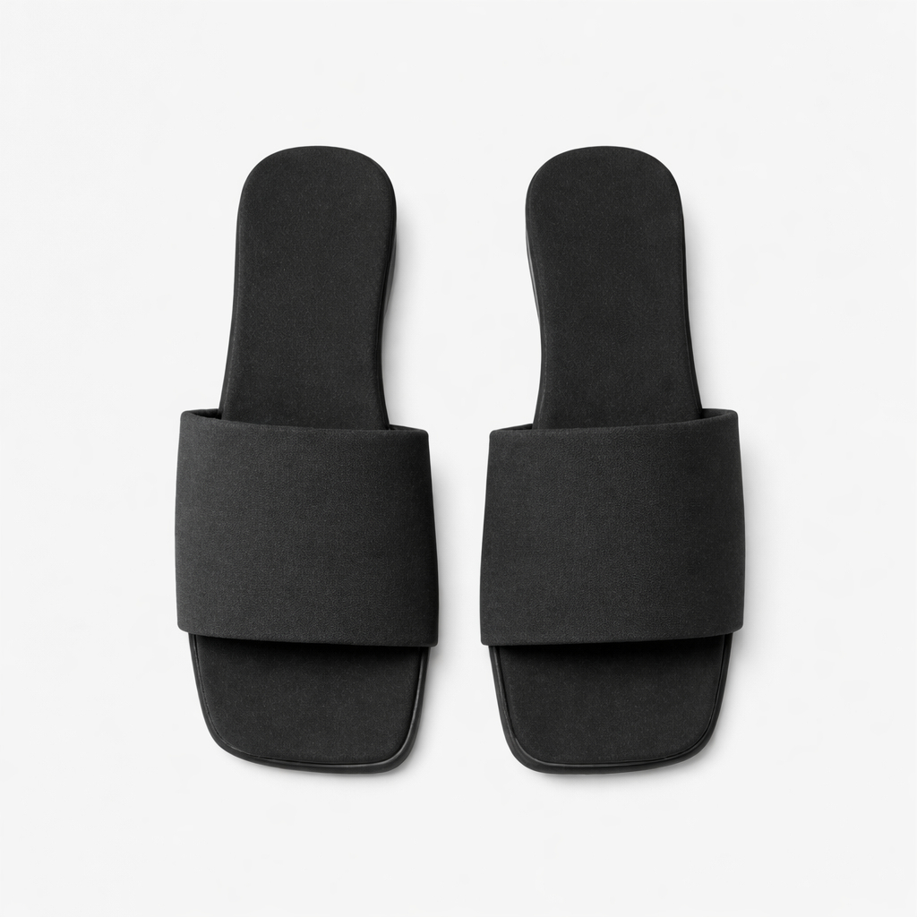 Women Black Padded Slide Sandals
