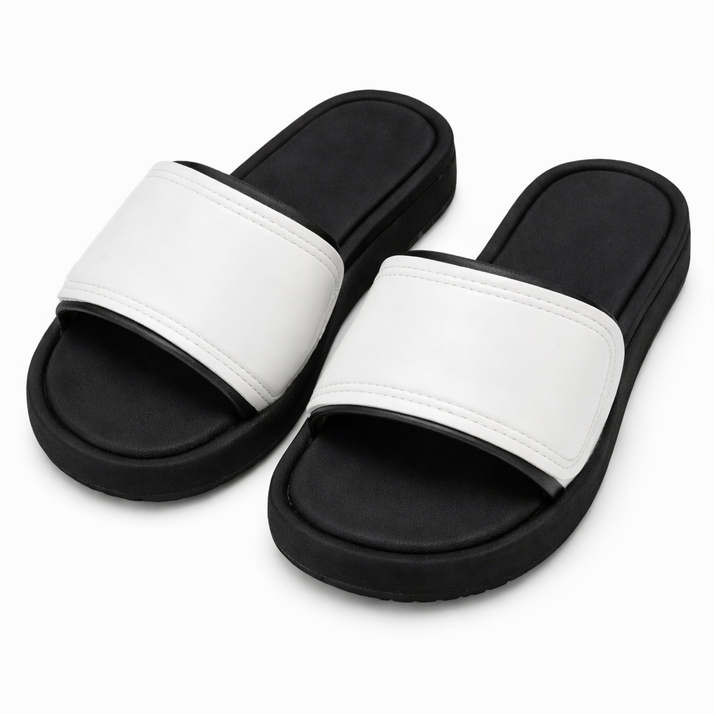 Women Flat Slide Sandals with Printed White Strap