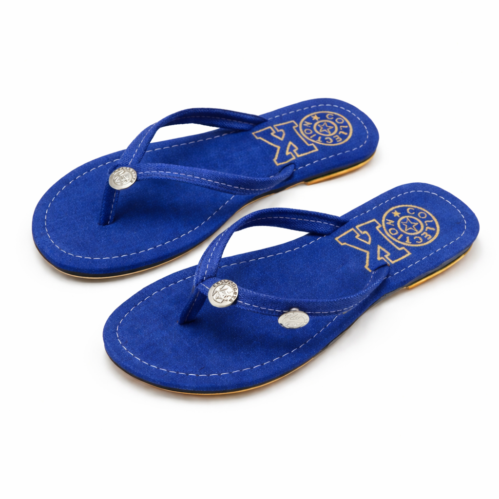 Flat Denim Thong Sandals with Decorative Stitching