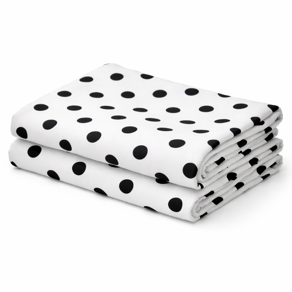 Black Polka Dot Printed Fabric on White Base