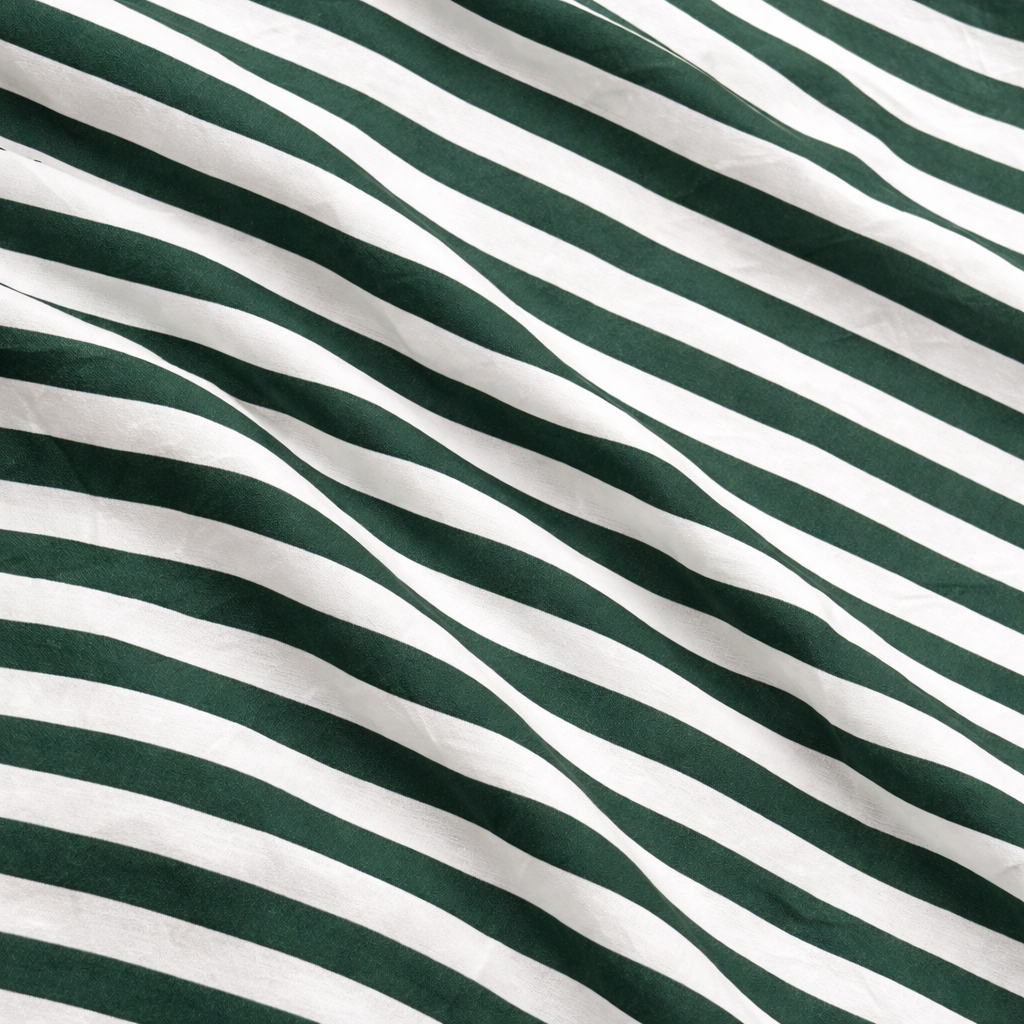 Green and White Striped Woven Fabric