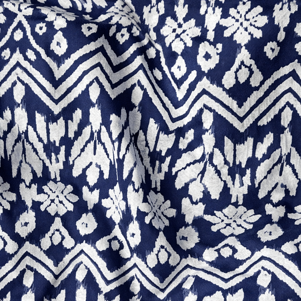 Navy and White Woven Patterned Fabric