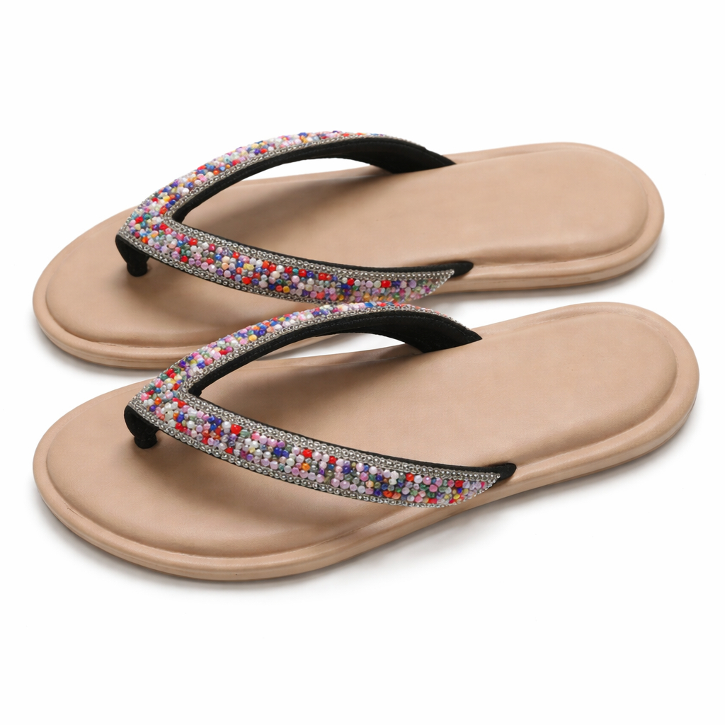 Women Beaded Flat Thong Sandals