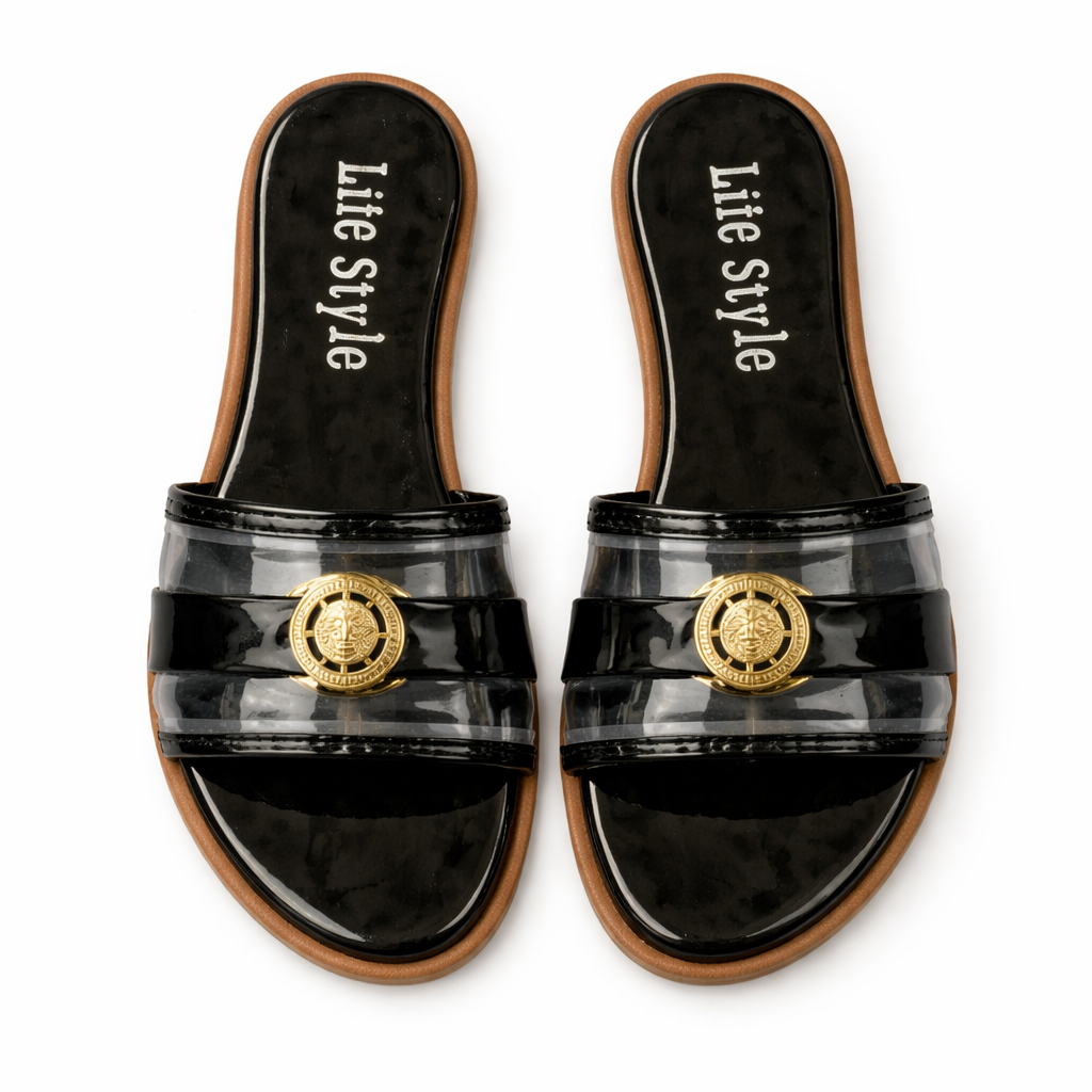 Women Double Strap Buckle Flat Slide Sandals