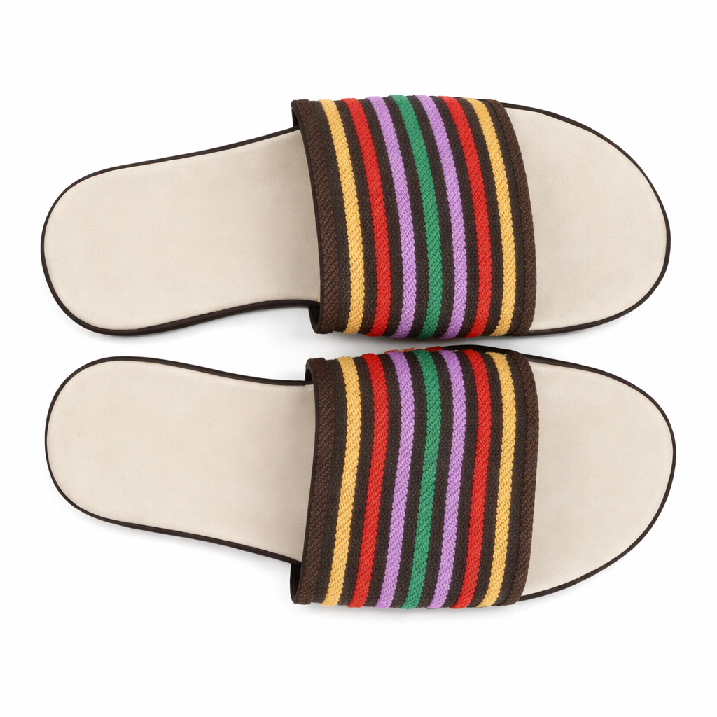 Quality Women Slip On Flat Sandals with Multicolor Fabric Strap