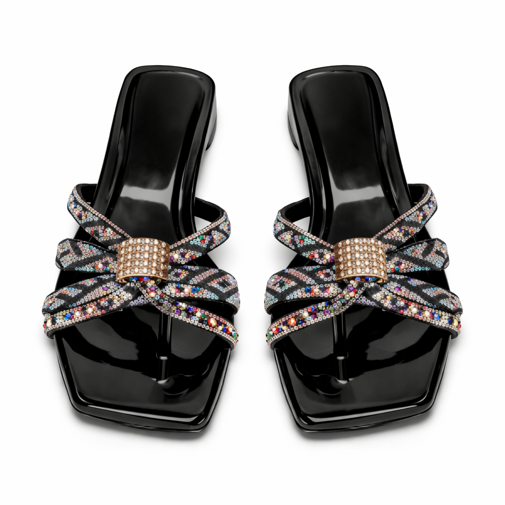 Quality Women Slip On Sandals with  Multicolor Rhinestone Crisscross Straps
