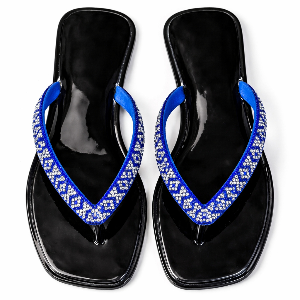 Quality women Blue Crystal Strap Flat Flip Flop Sandals