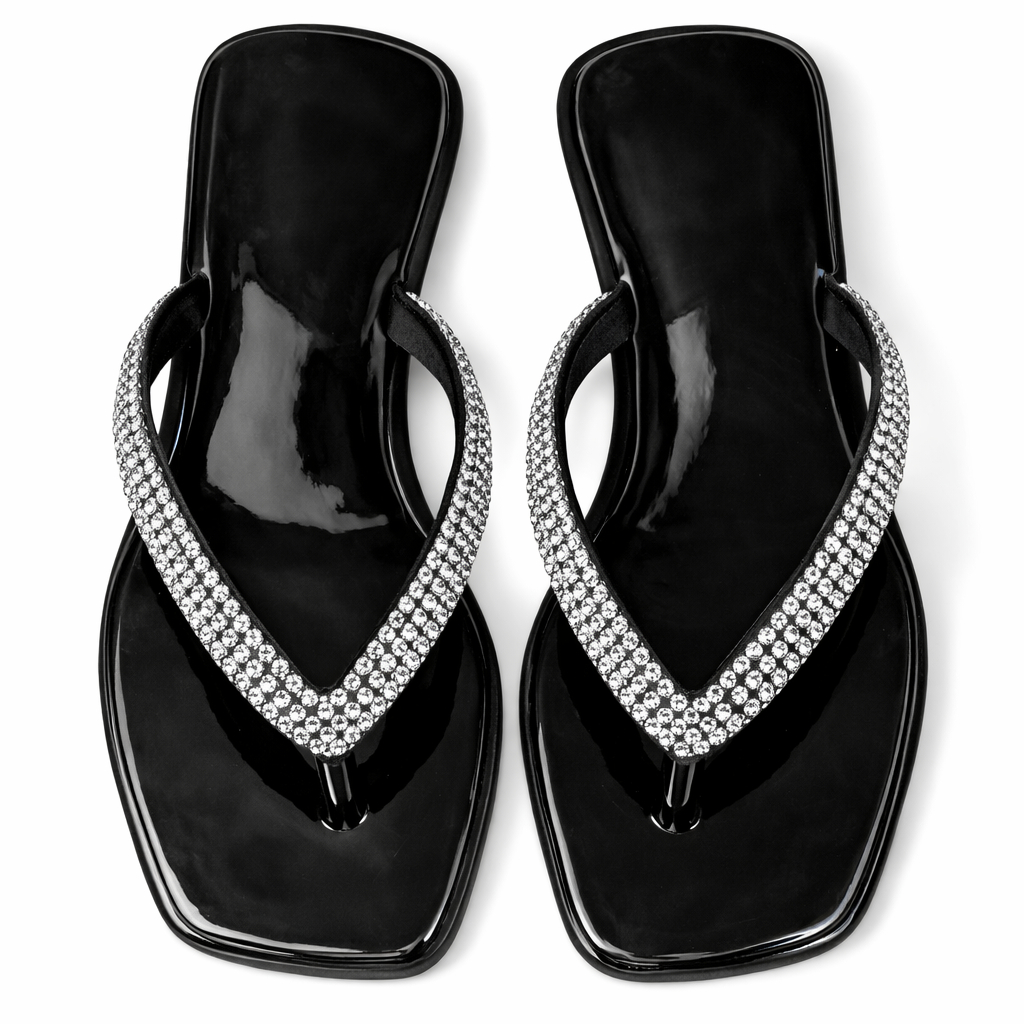 Silver Crystal Strap Flat Flip Flop Sandals for Women